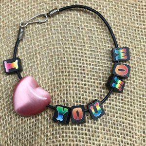 I <3 YOU MOM Bracelet Black Cord Rainbow Polymer Clay Barbie Pride Soft Girl